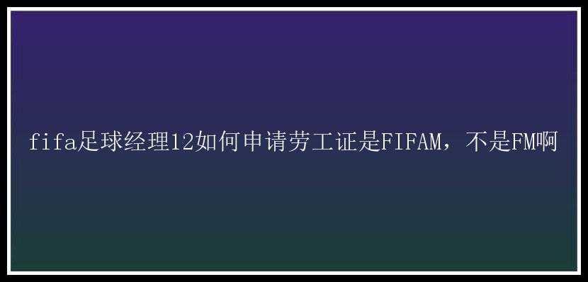 fifa足球经理12如何申请劳工证是FIFAM，不是FM啊