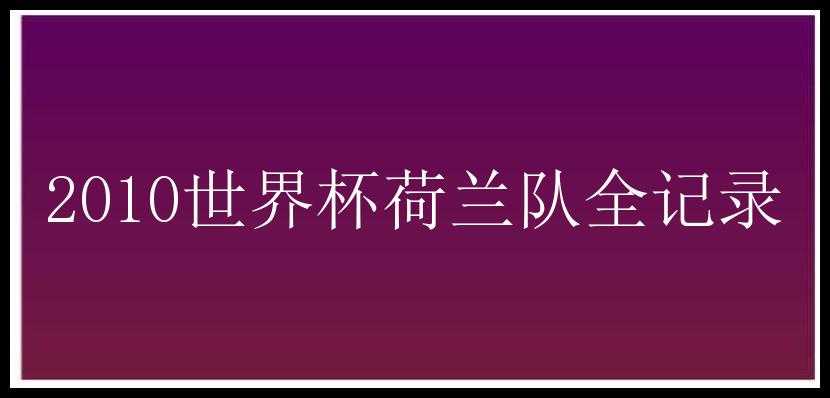 2010世界杯荷兰队全记录