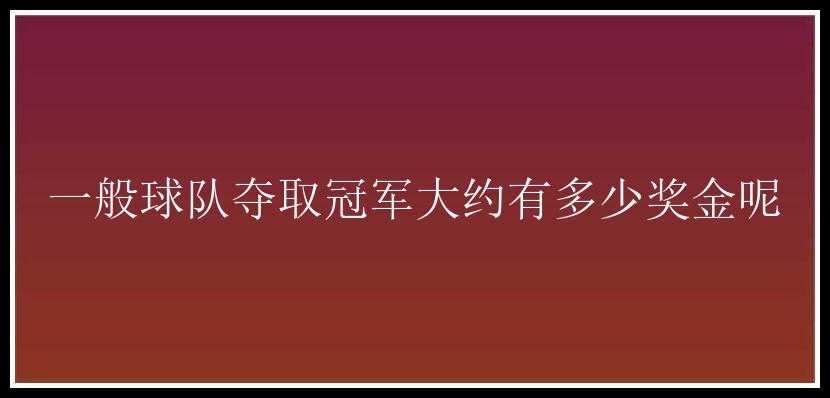 一般球队夺取冠军大约有多少奖金呢