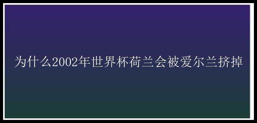 为什么2002年世界杯荷兰会被爱尔兰挤掉