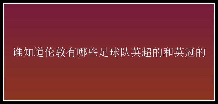 谁知道伦敦有哪些足球队英超的和英冠的