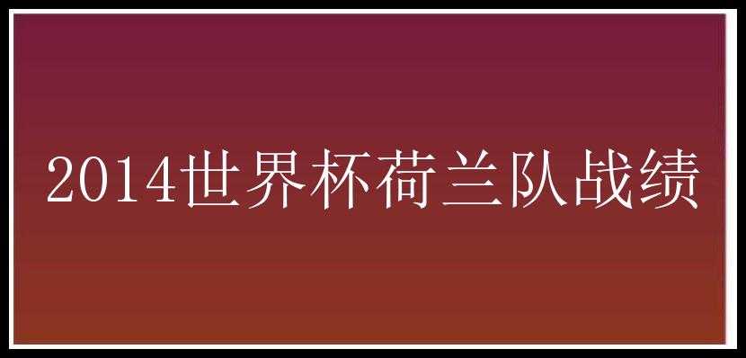 2014世界杯荷兰队战绩