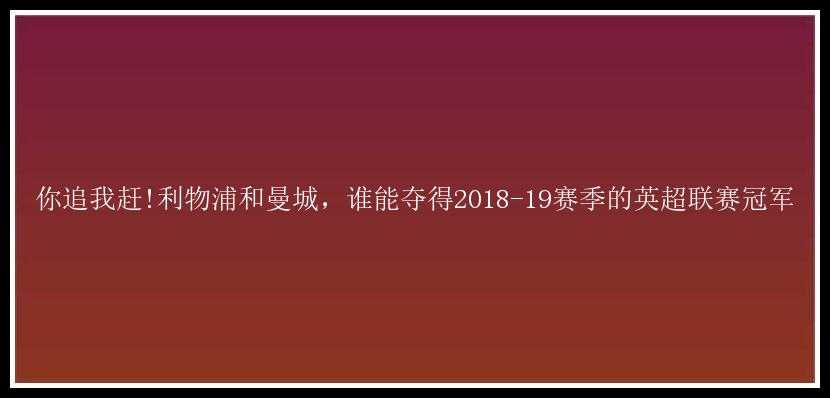 你追我赶!利物浦和曼城，谁能夺得2018-19赛季的英超联赛冠军