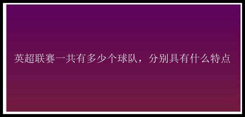 英超联赛一共有多少个球队，分别具有什么特点