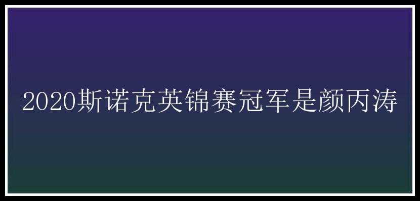 2020斯诺克英锦赛冠军是颜丙涛