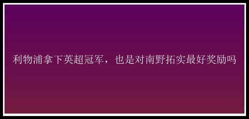 利物浦拿下英超冠军，也是对南野拓实最好奖励吗