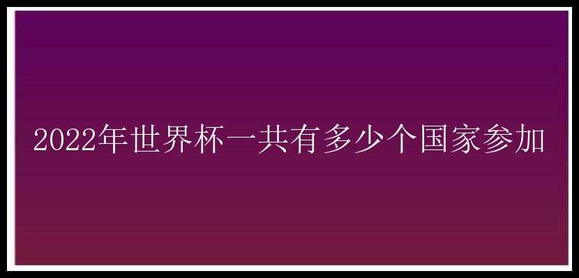 2022年世界杯一共有多少个国家参加