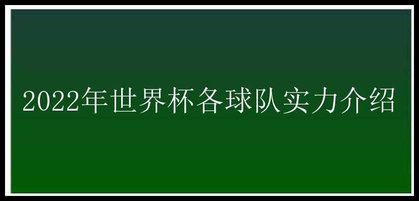 2022年世界杯各球队实力介绍