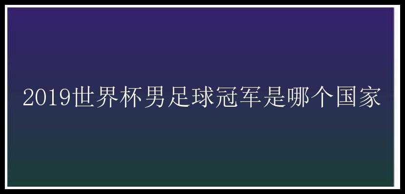 2019世界杯男足球冠军是哪个国家