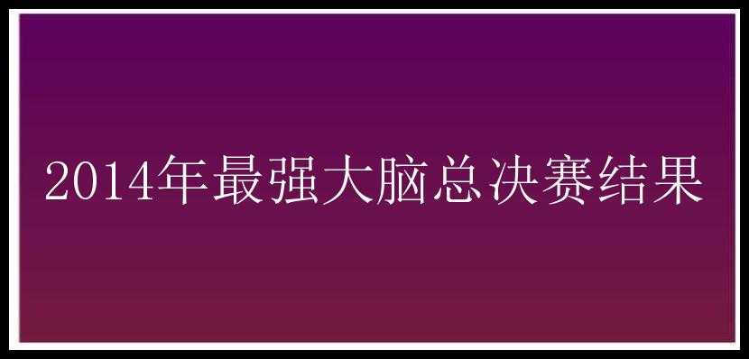 2014年最强大脑总决赛结果