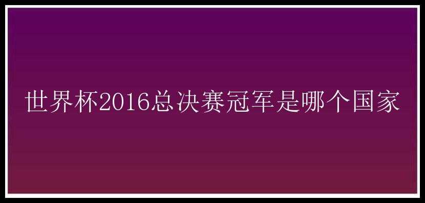 世界杯2016总决赛冠军是哪个国家