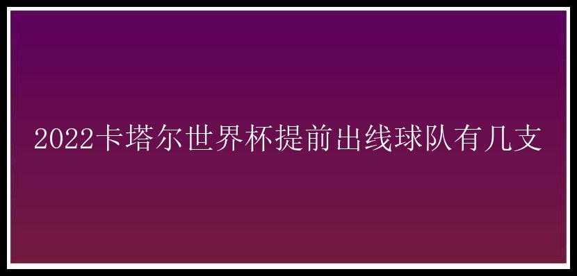 2022卡塔尔世界杯提前出线球队有几支