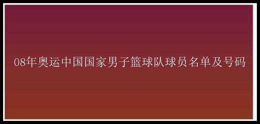 08年奥运中国国家男子篮球队球员名单及号码