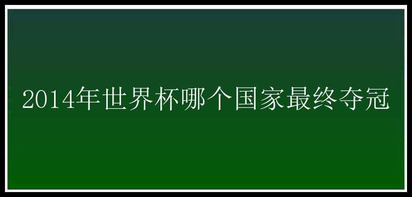 2014年世界杯哪个国家最终夺冠