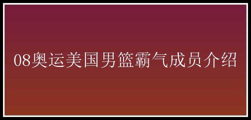 08奥运美国男篮霸气成员介绍