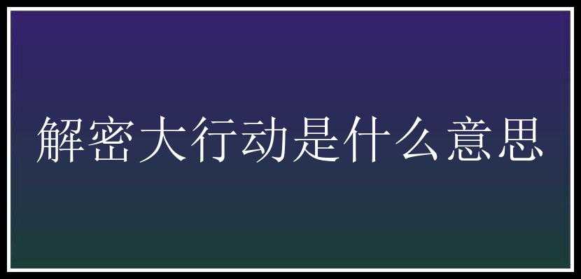 解密大行动是什么意思