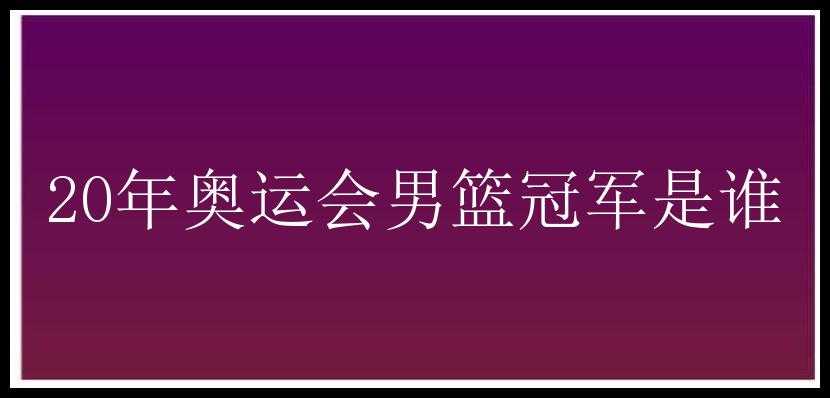 20年奥运会男篮冠军是谁