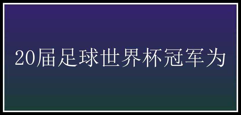 20届足球世界杯冠军为