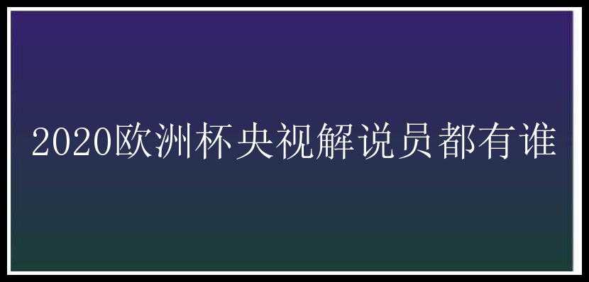 2020欧洲杯央视解说员都有谁