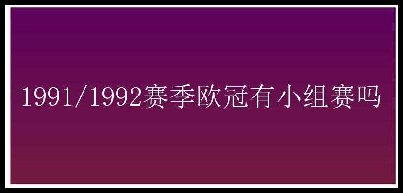 1991/1992赛季欧冠有小组赛吗