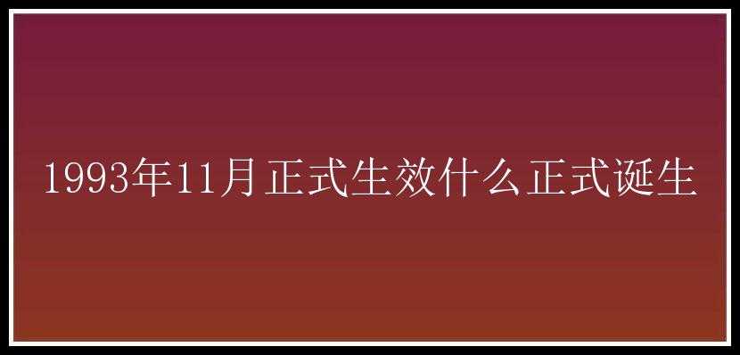 1993年11月正式生效什么正式诞生