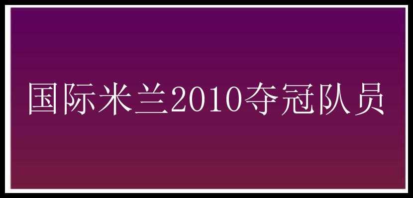 国际米兰2010夺冠队员