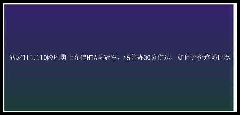 猛龙114:110险胜勇士夺得NBA总冠军，汤普森30分伤退，如何评价这场比赛