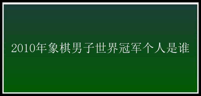 2010年象棋男子世界冠军个人是谁