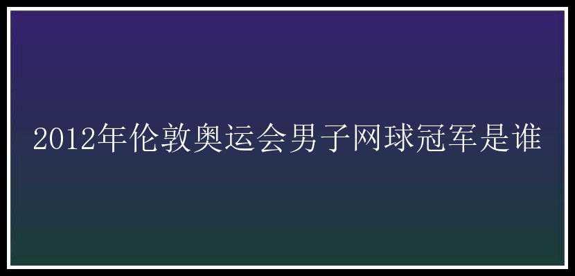 2012年伦敦奥运会男子网球冠军是谁