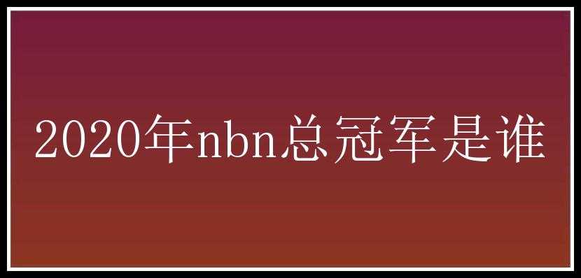 2020年nbn总冠军是谁