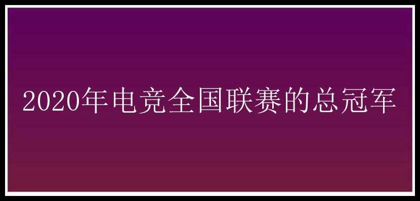 2020年电竞全国联赛的总冠军