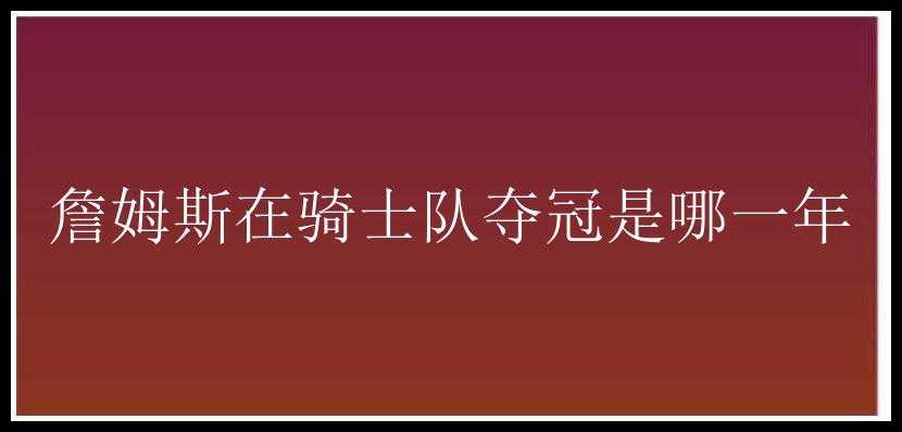 詹姆斯在骑士队夺冠是哪一年