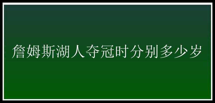 詹姆斯湖人夺冠时分别多少岁