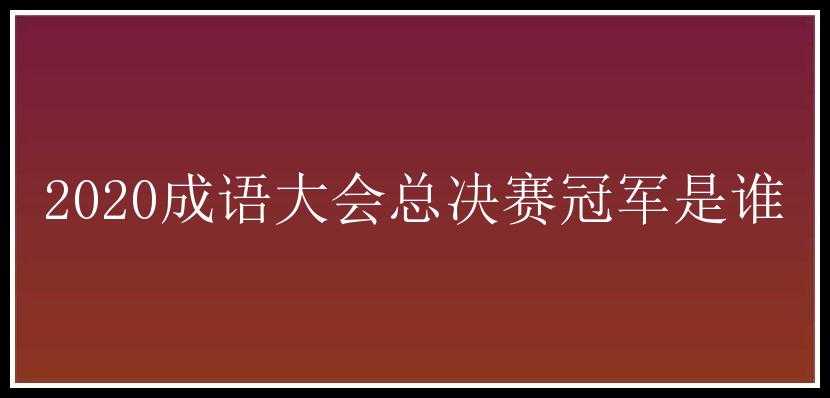 2020成语大会总决赛冠军是谁