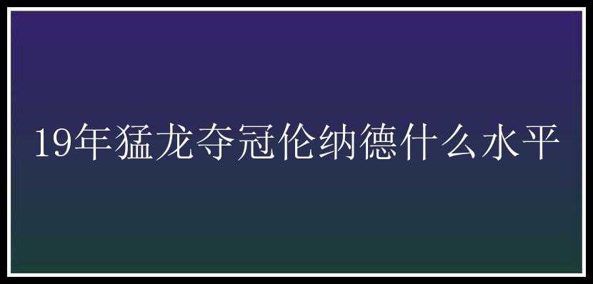 19年猛龙夺冠伦纳德什么水平