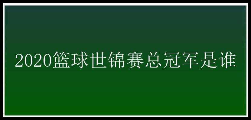 2020篮球世锦赛总冠军是谁