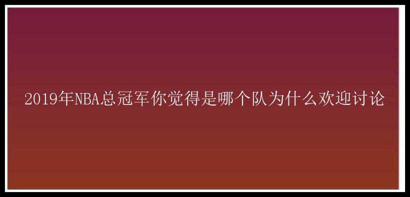 2019年NBA总冠军你觉得是哪个队为什么欢迎讨论