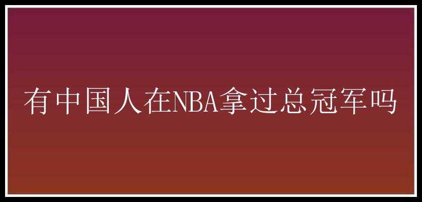 有中国人在NBA拿过总冠军吗