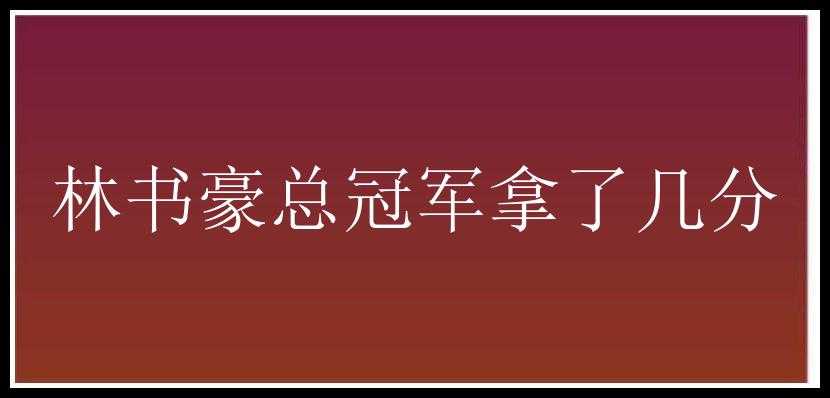 林书豪总冠军拿了几分