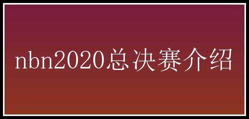 nbn2020总决赛介绍