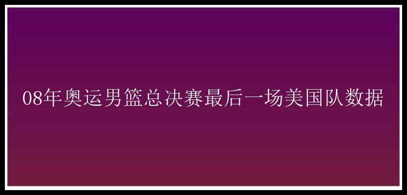 08年奥运男篮总决赛最后一场美国队数据