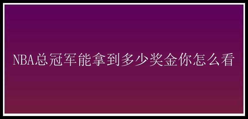 NBA总冠军能拿到多少奖金你怎么看