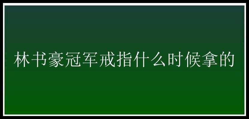 林书豪冠军戒指什么时候拿的