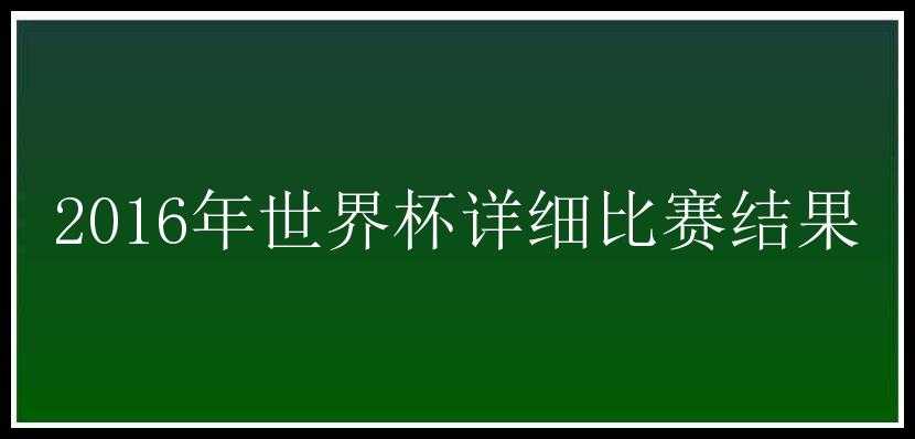 2016年世界杯详细比赛结果