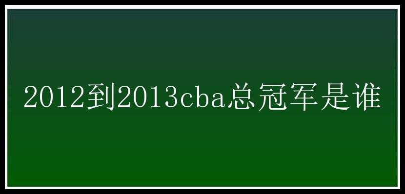 2012到2013cba总冠军是谁