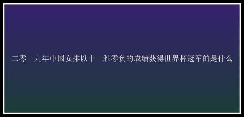 二零一九年中国女排以十一胜零负的成绩获得世界杯冠军的是什么