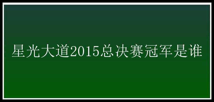 星光大道2015总决赛冠军是谁