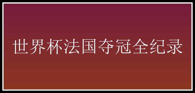 世界杯法国夺冠全纪录