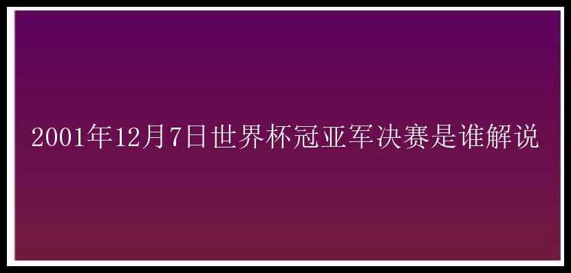 2001年12月7日世界杯冠亚军决赛是谁解说