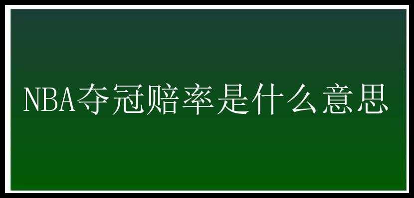 NBA夺冠赔率是什么意思